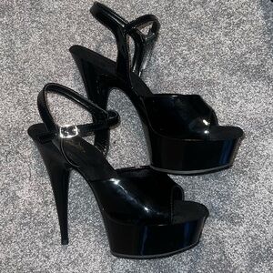 Delight-609 Black Patent Pleaser Platform Heels
